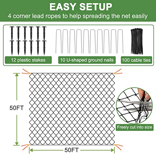 DQS Bird Netting 50' x 50', 2.4" Square Mesh Garden Netting, Poultry Net - size: 2.4", 50' x50'