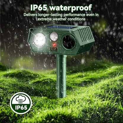 Solar Ultrasonic Animal Repeller, 2026 Upgraded Motion Sensor & Flash Light, IP65 Waterproof Outdoor Repellent for Deer, Cat, Squirrel, Rodent
