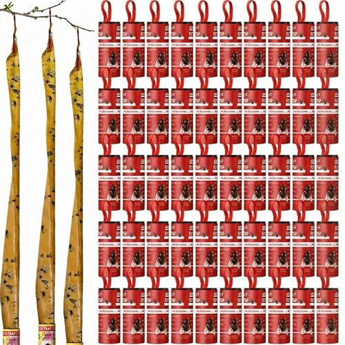 Qualirey 80 Pack Fly Strips Sticky Hanging Indoor Outdoor,Red - color: Red