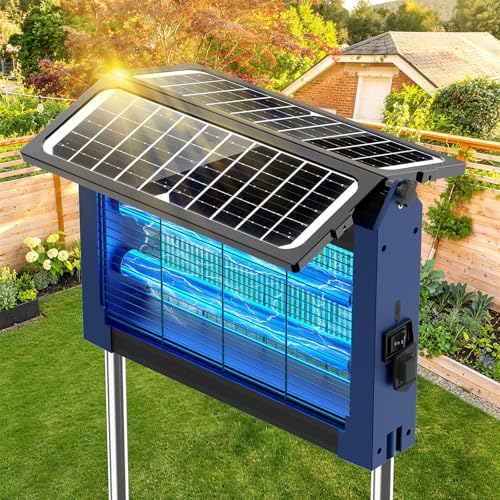 Solar Bug Zapper Outdoor, 4500V Mosquito Zapper with Dual Solar Panels - color: Blue