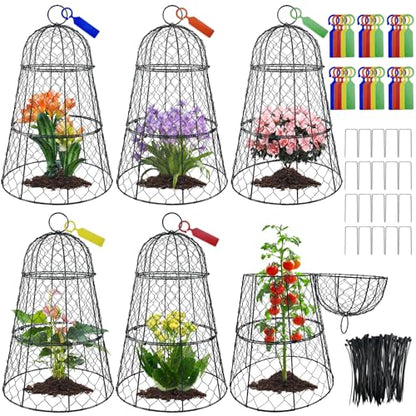 6 PCS 17.7"H X 11.42"D Garden Cloches,Chicken Wire Plant Covers Protectors Modular Design for Customizable Protection,Rust-Proof Heavy Duty Metal Plant Cage for Seedlings Flowers Protect from Animals