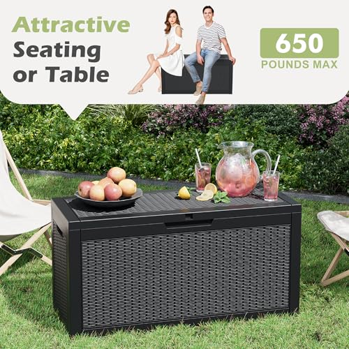75 Gallon Outdoor Storage Box Waterproof Deck Box Patio Storage - color: Black, style: 75Gallon