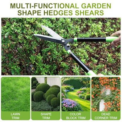 Telescoping Hedge Shears with Sharp 8 Inch Blades for Shrubs and Bushes