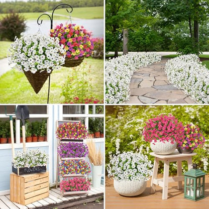 Bassion 16 Bundles Artificial Flowers for Outdoors Fake Flowers, White - color: White