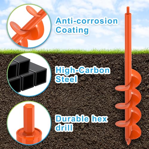 Dolibest 4 x24 Auger Drill Bit for Planting, Garden Auger for Post Digger - color: Orange-4''x 24''