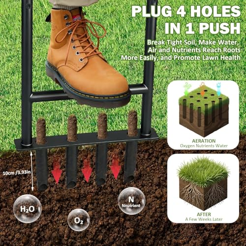 Manual Lawn Aerator Tool, Heavy Duty Detachable Iron Grass Aerator with Root Weeder, Reducing Soil Compaction, Yard Aeration Tool for Garden & Lawn Care