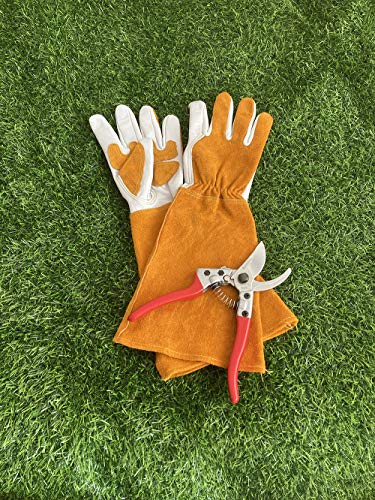 Long Leather Gardening Gloves for Women and Men | Thorn and Cut Proof Garden Work Gloves