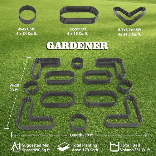 Anleolife 12-Bed Heart, Oval, Round & Heart Raised Bed Set, Quartz Grey - color: Gardener G, size: Set of 12