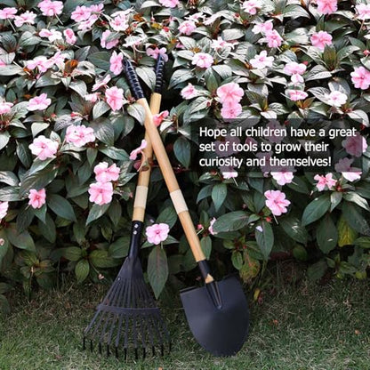 Kids Garden Tool Set, 2-Piece Rake and Shovel with Wooden Handles, 28 Inch Long, Black Metal Gardening Tools for Boys and Girls Digging Sand, Outdoor Toy Gifts for Sandbox - color: 1pcs rake & 1pcs shovel