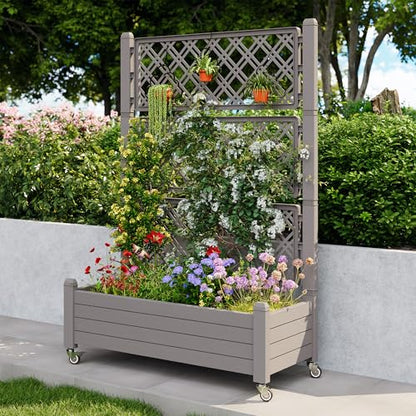 Trellis Raised Garden Bed, Self-Watering Planter Box, Brown - color: Medium Grey, size: 61.2" H
