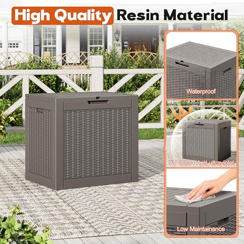 Outdoor Deck Storage Box, Waterproof,Grey,35 Gallon - color: Striped Gray, style: 35 Gallon