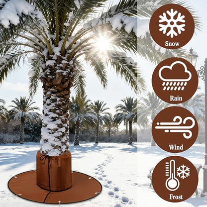 Detachable Palm Tree Root Protector, Winter Tree Root Frost Covers with Ground Nails, 3 Layers Thermal Plant Cover Protector with Drawstring for Outdoor Cold Weather Plants Root (1, Brown)