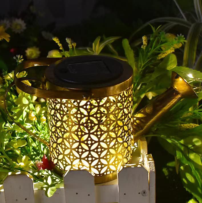 Neioaas Solar Watering Can Lights, Solar Lantern String Light with Bracket - color: Copper coin flower