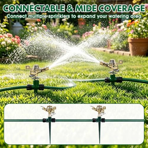 2 Pack Metal Impact Sprinkler for Yard, 360° Large Area Coverage