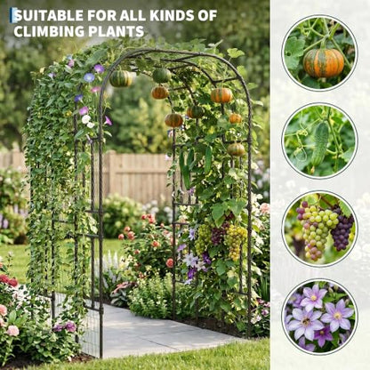 Metal Garden Arch Trellis, 7.3 Ft Black for Raised Beds, Plant Support for Cucumbers & Climbing Vegetables - size: U-Insert-Fit 7.3 x 5 x 4 Ft
