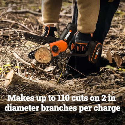 WORX Cordless Mini Chainsaw, 20V 5" Pruning Saw, WG326 - style: 5" 25 ft/s Pruning Saw 2.0Ah Battery