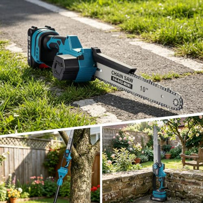 10 Inch Pole Saw with Telescopic High Branch Pole, Pruning Shear Scissors & 2x 4000mAh Batteries - Cordless Extendable Tree Trimmer Branch Cutter for High Limb Trimming