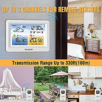Raddy WM6 Wireless Weather Station, Rechargeable Battery Console - color: White