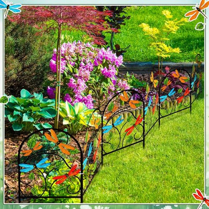 Yaocom 6 Pack Dragonfly Garden Fence 16.5" H x 11.8" W Metal Border - style: Dragonfly