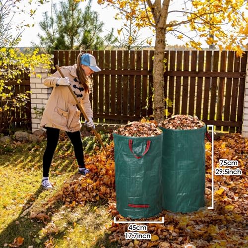 3-Pack 72 Gallon Yard Waste Bags, Reusable Heavy Duty Collapsible Garden Leaf Bags with Plastic Ring,with Gardening Gloves,Stand-Up Yard Waste Bin for Leaves, Lawn Debris & Grass Clippings