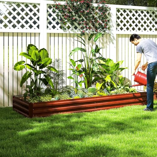 Outsunny 8' x 3' x 1' Galvanized Raised Garden Bed, Natural Wood - color: Natural Wood, size: 8' x 3' x 1'
