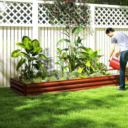 Outsunny 8' x 3' x 1' Galvanized Raised Garden Bed, Natural Wood - color: Natural Wood, size: 8' x 3' x 1'