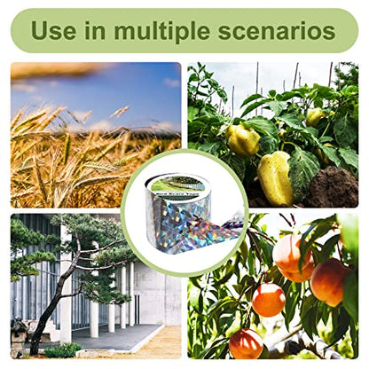 OFFO Bird Scare Tape, 430 Feet x 2 in Dual-Sided Bird Reflective Tape for Outside, Keep Birds Away from Trees, Garden, Farms, Orchard or Courtyard - size: 430 ft × 2 in