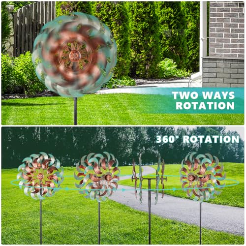 DREAMSOUL 360° Wind Spinners Outdoor, Metal Wind Spinner 64 Inch Windmill for Yard Garden Outdoor Decor - size: 13inch(Turquoise)