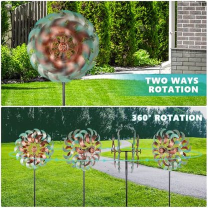 DREAMSOUL 360° Wind Spinners Outdoor, Metal Wind Spinner 64 Inch Windmill for Yard Garden Outdoor Decor - size: 13inch(Turquoise)