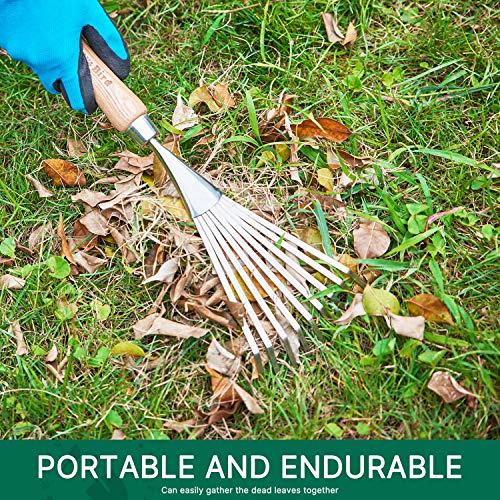 Gardening Hand Shrub Rake, 14.7" Stainless Steel Grass Rake
