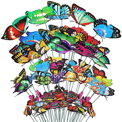 Augshy 75PCS Butterfly Decorations Stakes, Garden Butterflies Stakes Garden Ornaments PVC Waterproof for Outdoor Patio Decor Yard Lawn Home Decor Party Supplies Assored Size - style: Mixed