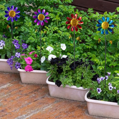 4 Pack Wind Spinner Outdoor,Waterproof Metal Flowers Windmill - size: Sunflowers-4Pack