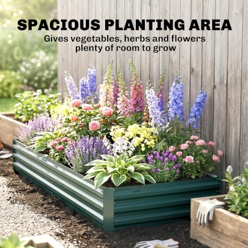 Outsunny 8' x 3' x 1' Galvanized Raised Garden Bed, Green - color: Green