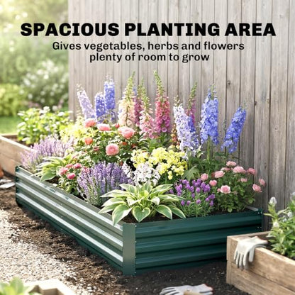 Outsunny 8' x 3' x 1' Galvanized Raised Garden Bed, Green - color: Green