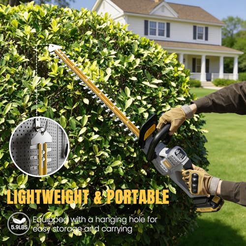 Hedge Trimmer Cordless 22" - 2 x 21V Batteries & Fast Charger, Easy to Use - color: Yellow