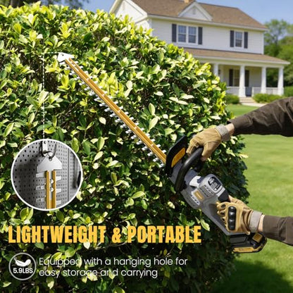Hedge Trimmer Cordless 22" - 2 x 21V Batteries & Fast Charger, Easy to Use - color: Yellow