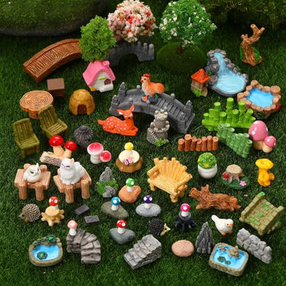 65 Pcs Fairy Garden Accessories Mini Resin Animals Figures