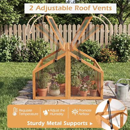Giantex Wood Cold Frame Greenhouse, Portable Raised Flower Planter Protection with Transparent Openable Roof, Small Indoor Outdoor Hot House for Garden Sunroom Balcony, 36”x33”x23” - size: 36”x33”x23”