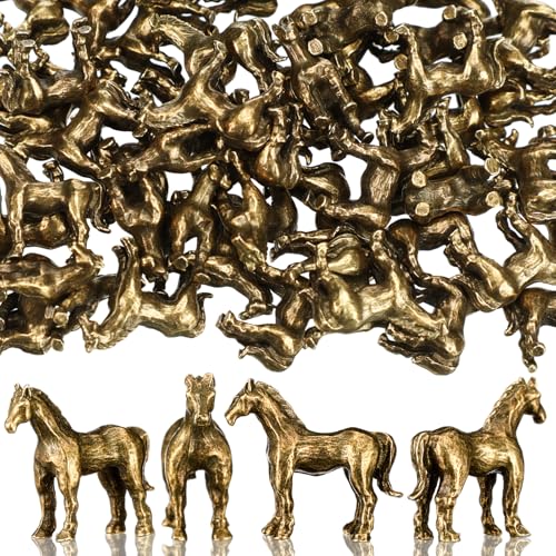 Civaner 50 Pcs Mini Brass Horses, Small Horses, Mini Metal Animals Statue - style: Horse