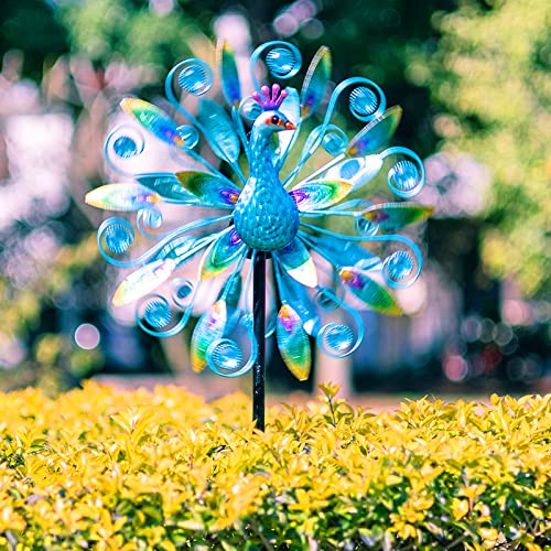 58" Peacock Wind Spinner,Metal Double Wind Sculpture - color: A-1-peacock