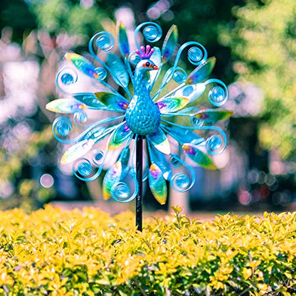 58" Peacock Wind Spinner,Metal Double Wind Sculpture - color: A-1-peacock