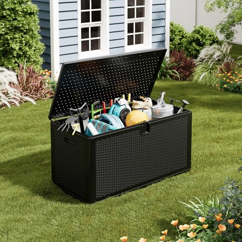 IDEALHOUSE 150 Gal Waterproof Blow Molded Resin Deck Box, Black - color: Black, size: 150 Gallon