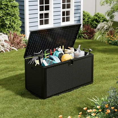 IDEALHOUSE 150 Gal Waterproof Blow Molded Resin Deck Box, Black - color: Black, size: 150 Gallon