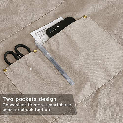 Crossback Apron with Pockets, Apron with Adjustable Straps - color: Beige