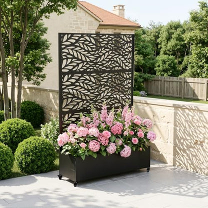 Pia Ricco Planter Box with Trellis, Privacy Planter for Climbing Plants - color: Black-flow Leaf, size: Large