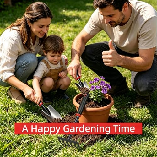 3-in-1 Garden Tool Set, Trowel, Transplanter & Cultivator,with Hang Hole,Ergonomic Handle and Comfort Grip,Rust Resistant Quenched Steel,Gardening Tools for Yard