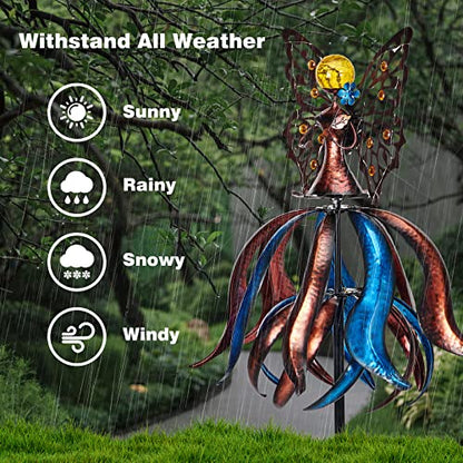 Kircust Extra-Large Tulip Solar Wind Spinner for Outdoor - size: 88.7 Inch