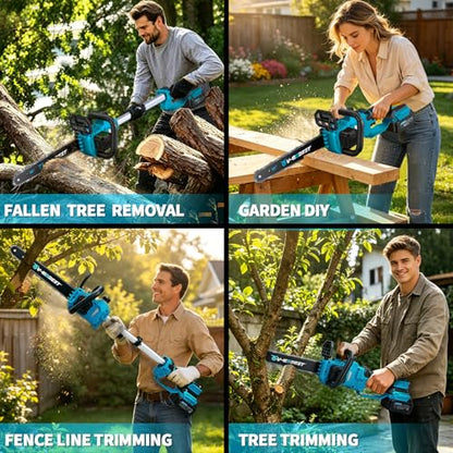 21V Battery Powered Chainsaw 10 Inch Brushless Telescopic Chainsaw - color: 10-inch Blue Telescopic Chainsaw