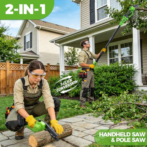 6Inch Mini Chainsaw with Extension Pole, 2-in-1 Pole Saw for Tree Trimming - color: Pale Green