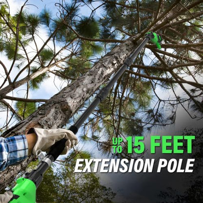 SOYUS 2-in-1 8-Inch Pole Saw and 18-Inch Pole Hedge Trimmer 2.0Ah Battery - color: Forest Green